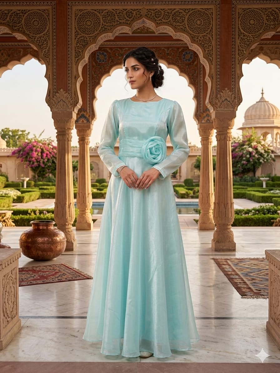 Aqua Blue Shisha Silk Maxi
