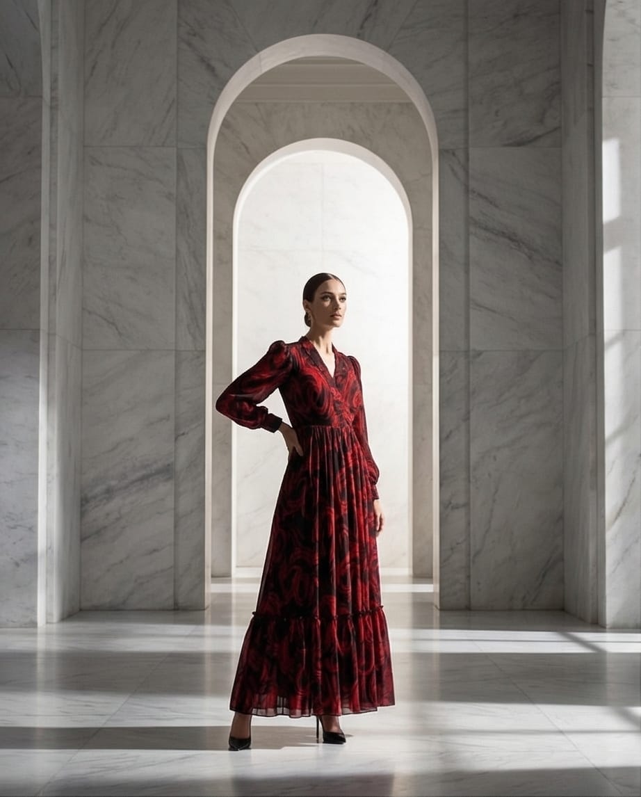 Marble Print Tiered Maxi Dress.