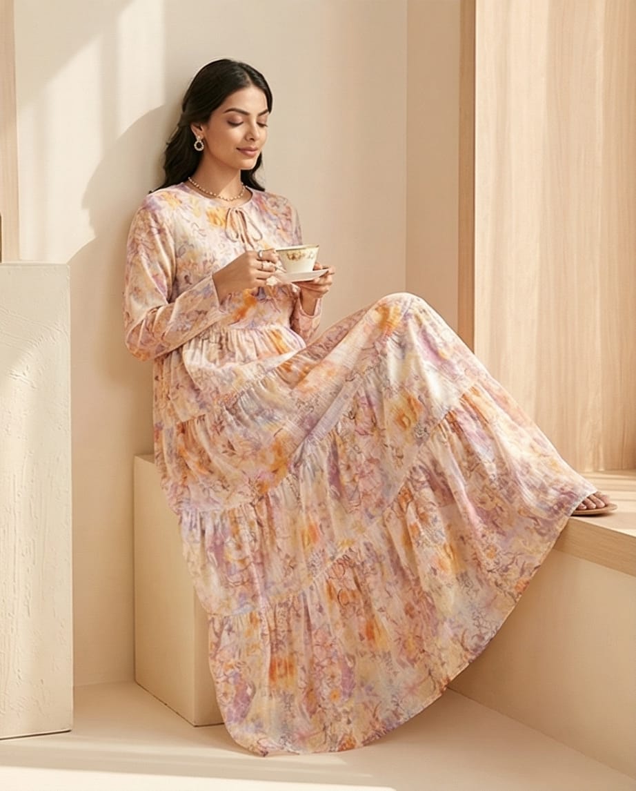 Pastel Petals Linen Gown