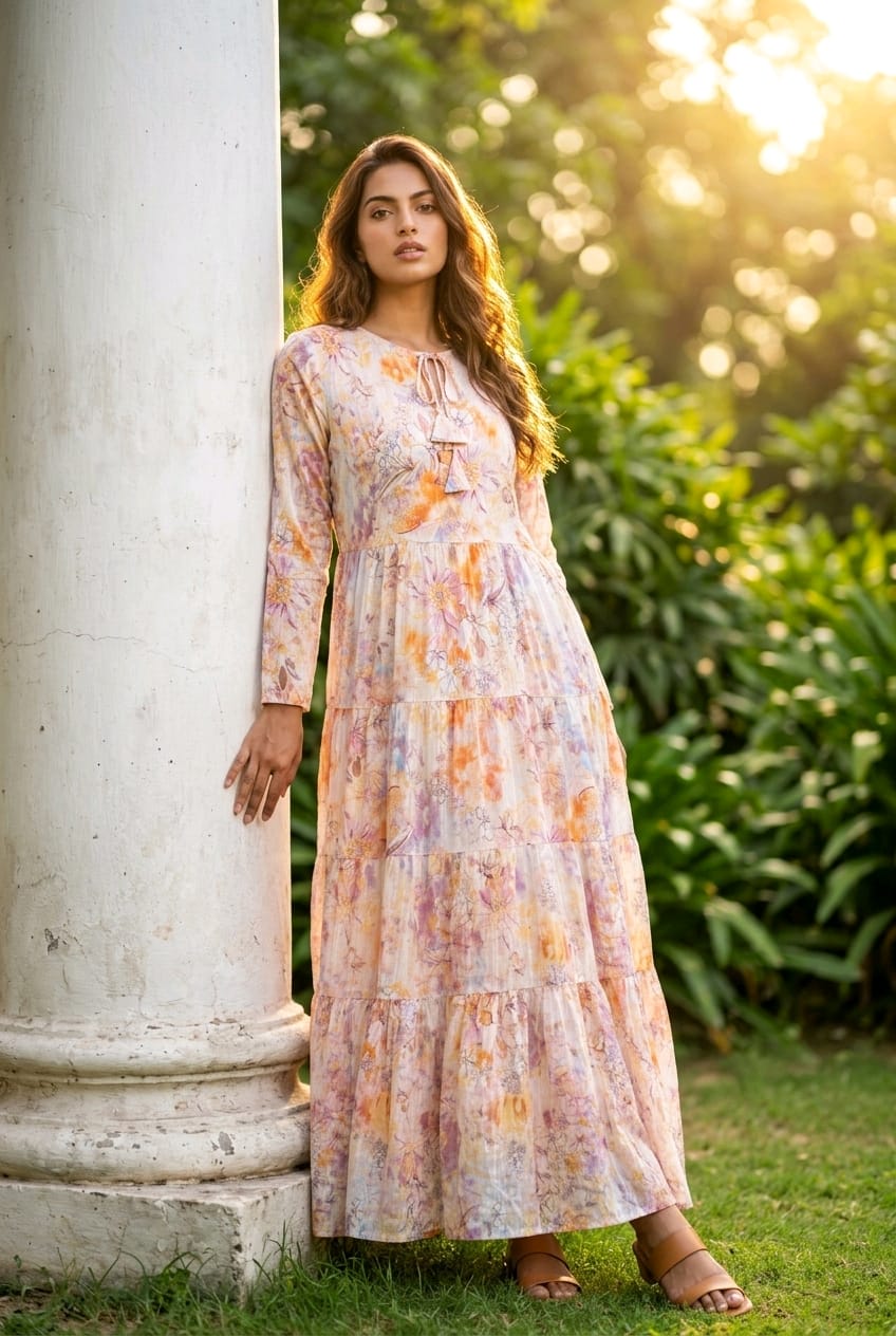 Pastel Petals Linen Gown