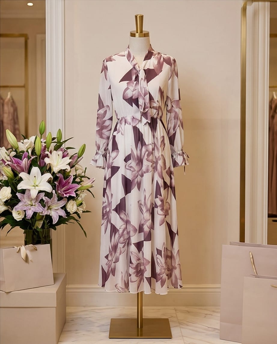 Floral Bow-Neck Maxi Dress