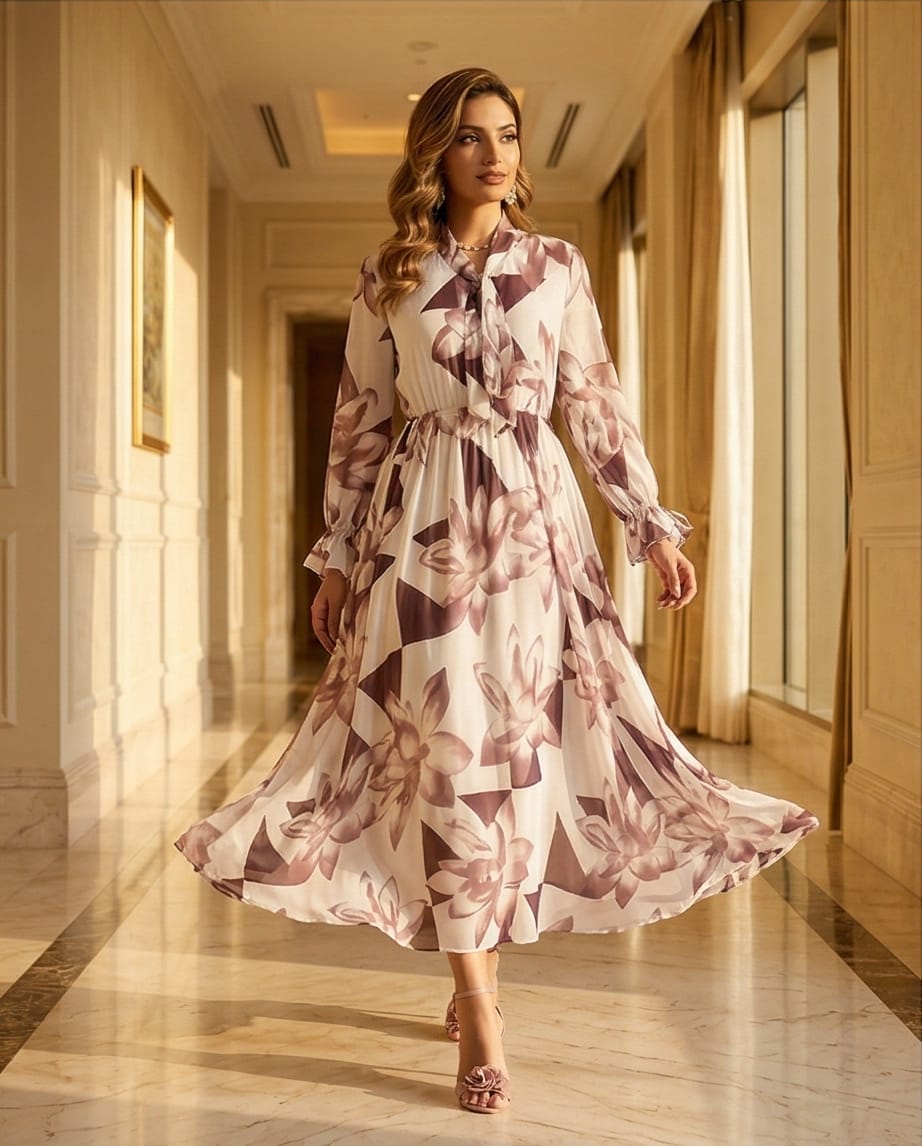 Floral Bow-Neck Maxi Dress