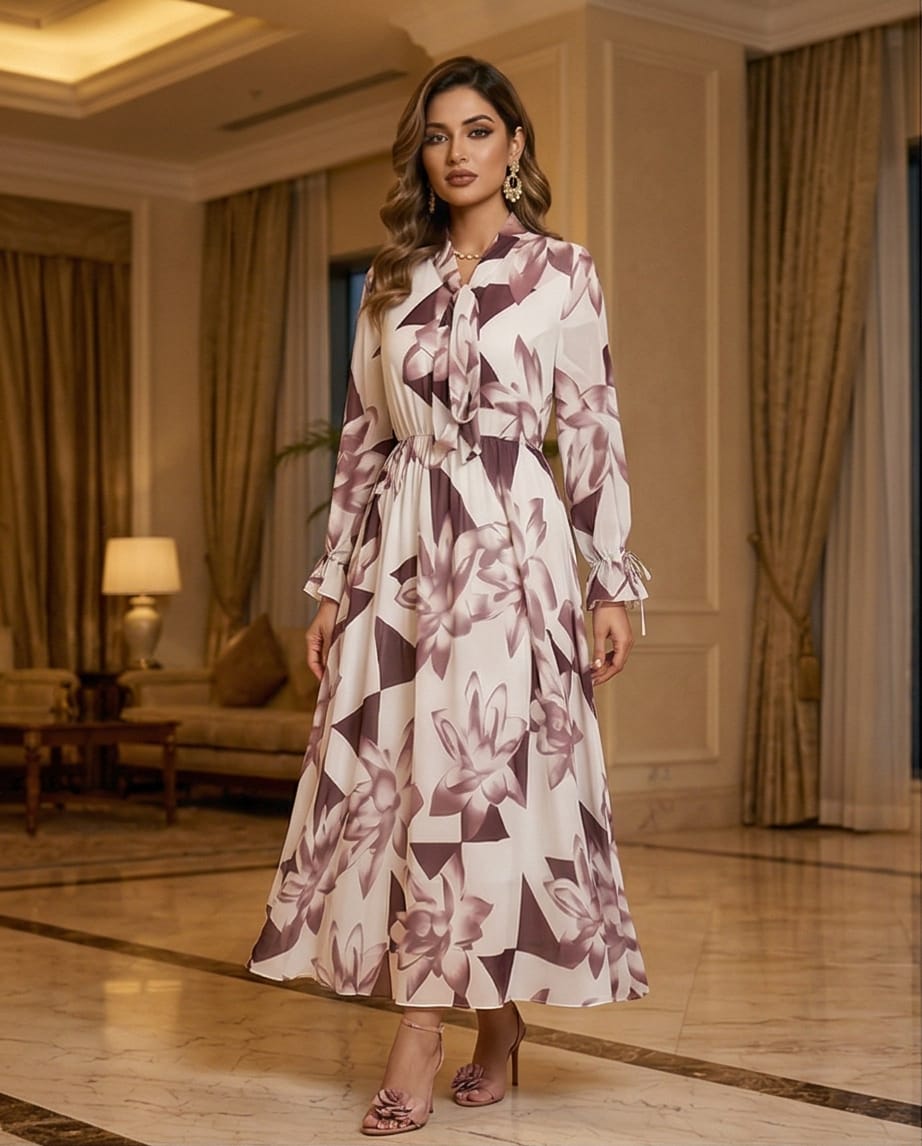 Floral Bow-Neck Maxi Dress